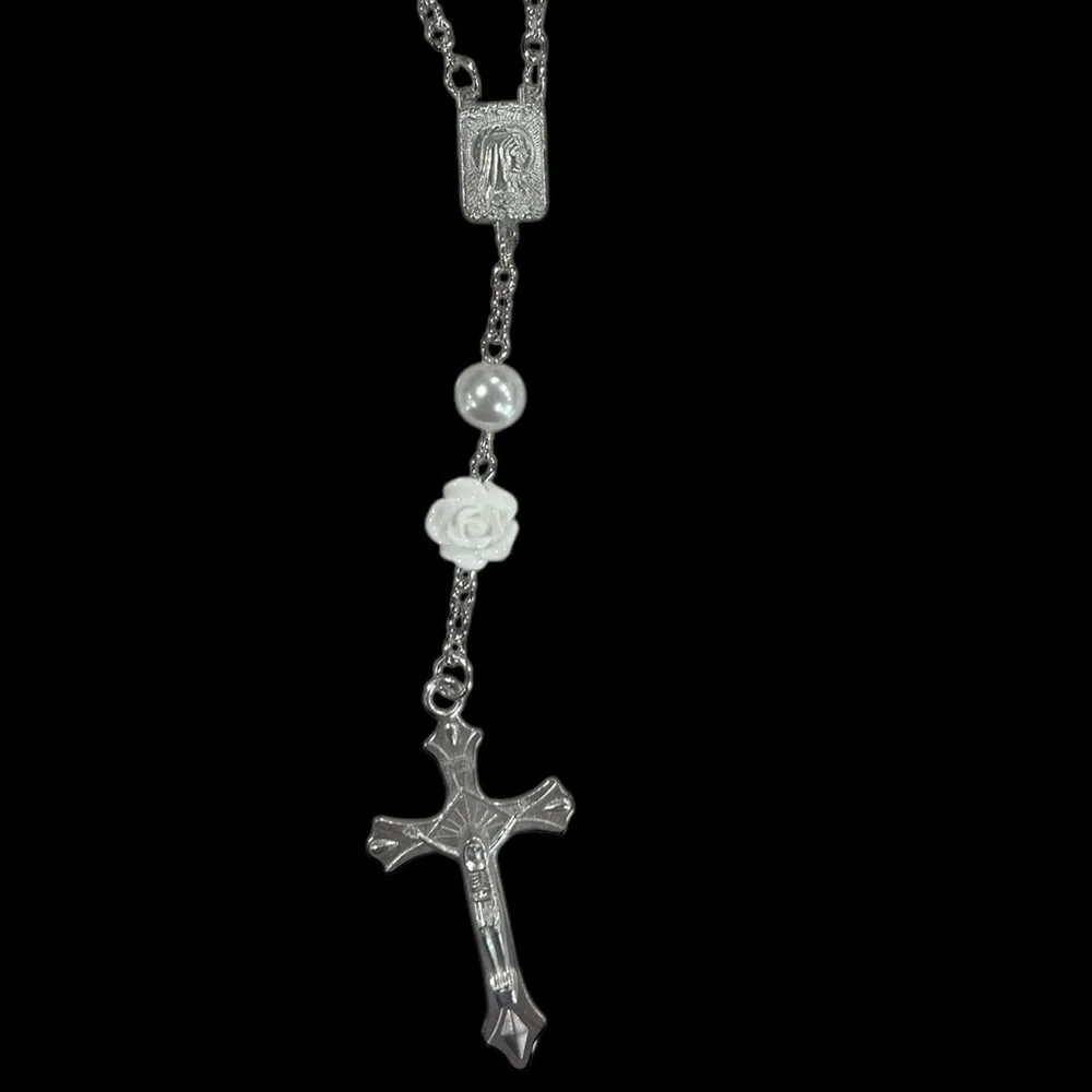 5 Decade Rosary Prayer Faux Pearl Bead Bracelet